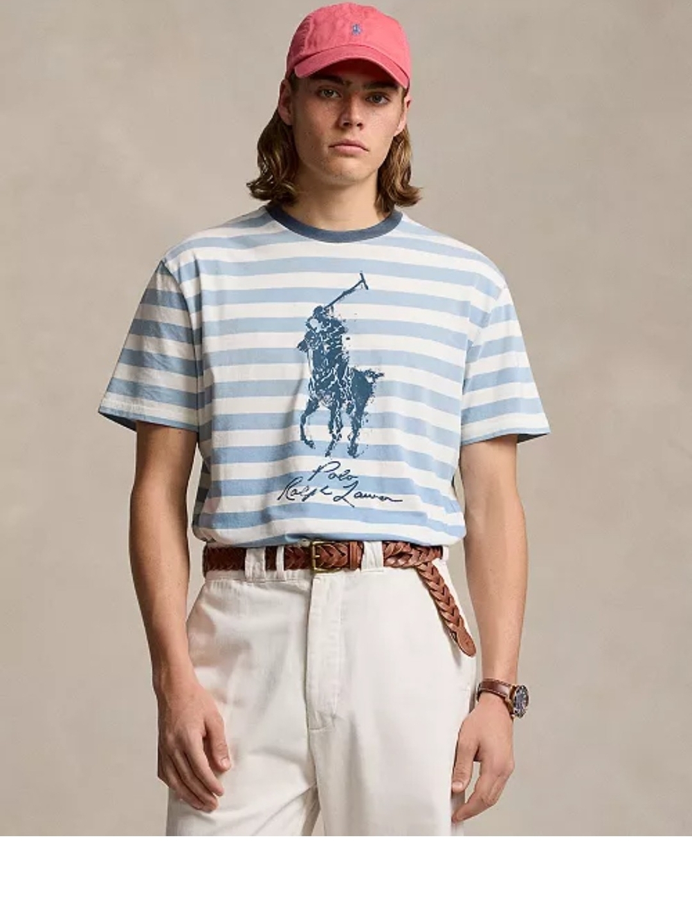 Polo by Ralph Lauren Light Blue & White Striped Polo Print Tee Size Small